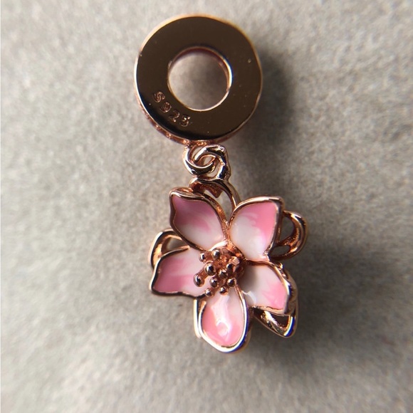 Sterling Silver Cherry Blossom Dangle Charm, fits Pandora Bracelet - Picture 3 of 6